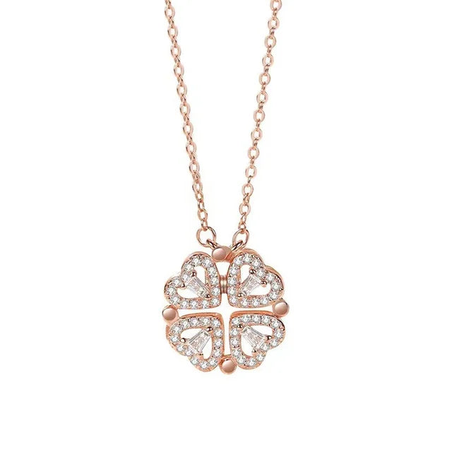 Magnetische 4-in-1 hart- & klavertjevier-hanger ketting – Sieraad met zirkonia